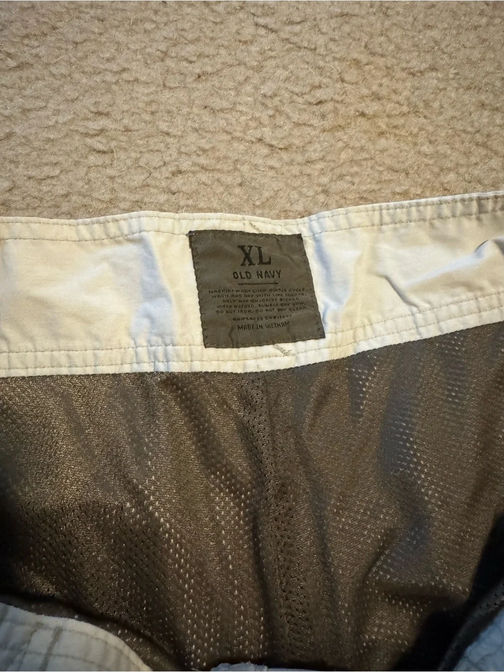 Old Navy Cream Swim Board Shorts with Black Palm Trees